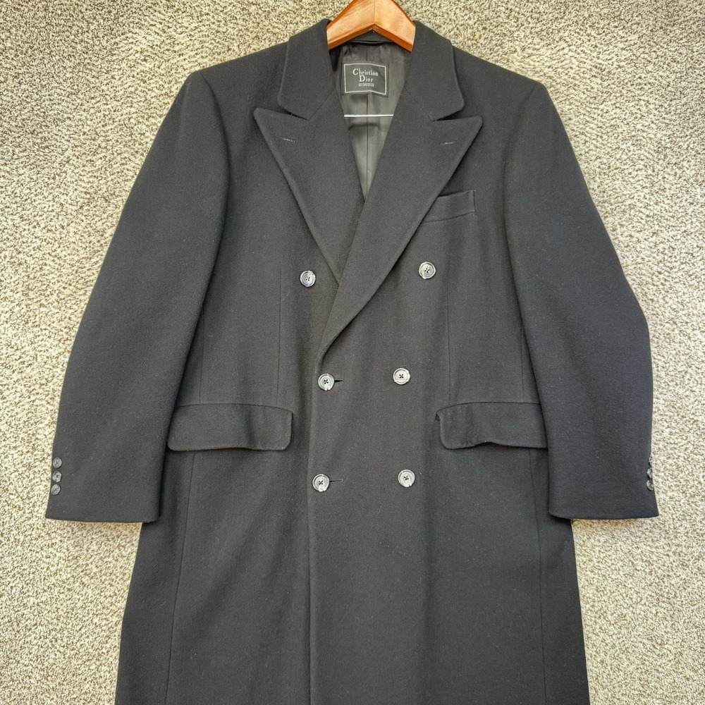 Vintage Christian Dior Monsieur Double Breasted Overcoat Men's Size 48 Black